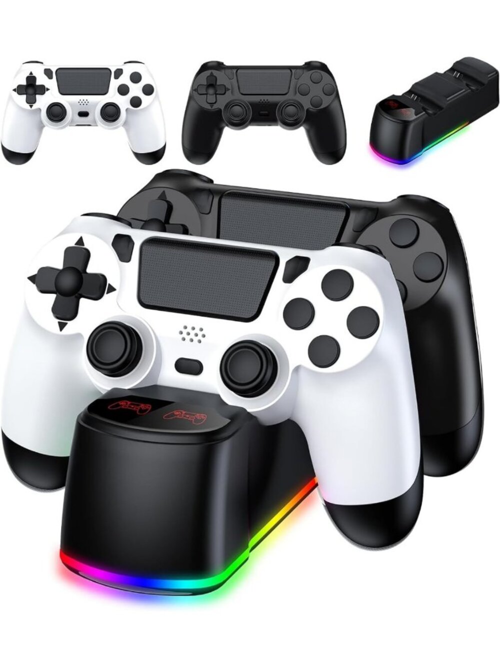 2 Pack Wireless Game Controller with LED Charging Dock & USB Cables for PS4